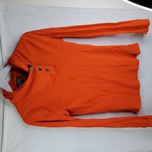 LRL active women's vibrant orange long sleeve cowl neck sweater snap button L